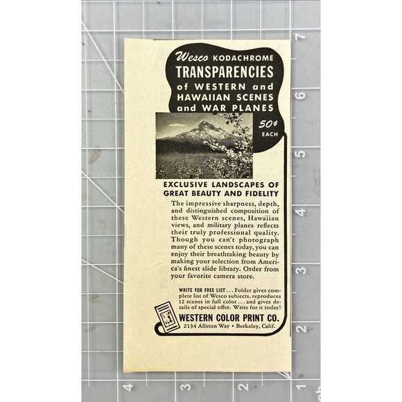 Western Color Print Co. "Wesco Transparencies West-Hawaii-War Planes"Vtg Ad 1943 - Picture 2 of 3